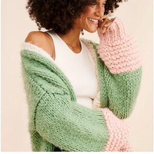 Anthropologie Women One‎ size Chunky Knit Oversized Open Cardigan Color Block